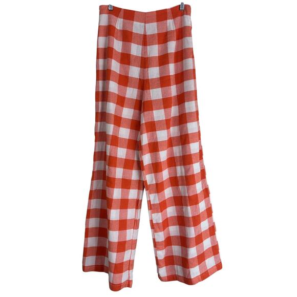 Forever 21 Pants Womens M Orange White Checkered Gingham Plaid Wide Leg Picnic - Picture 2 of 6